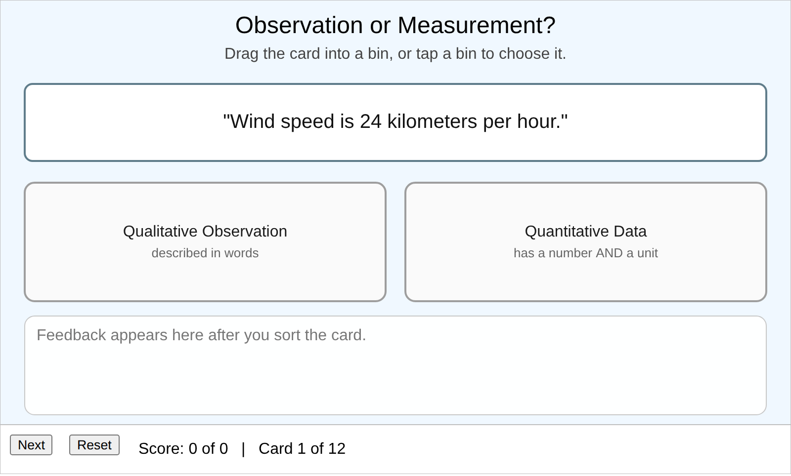 Observation or Measurement Sorter
